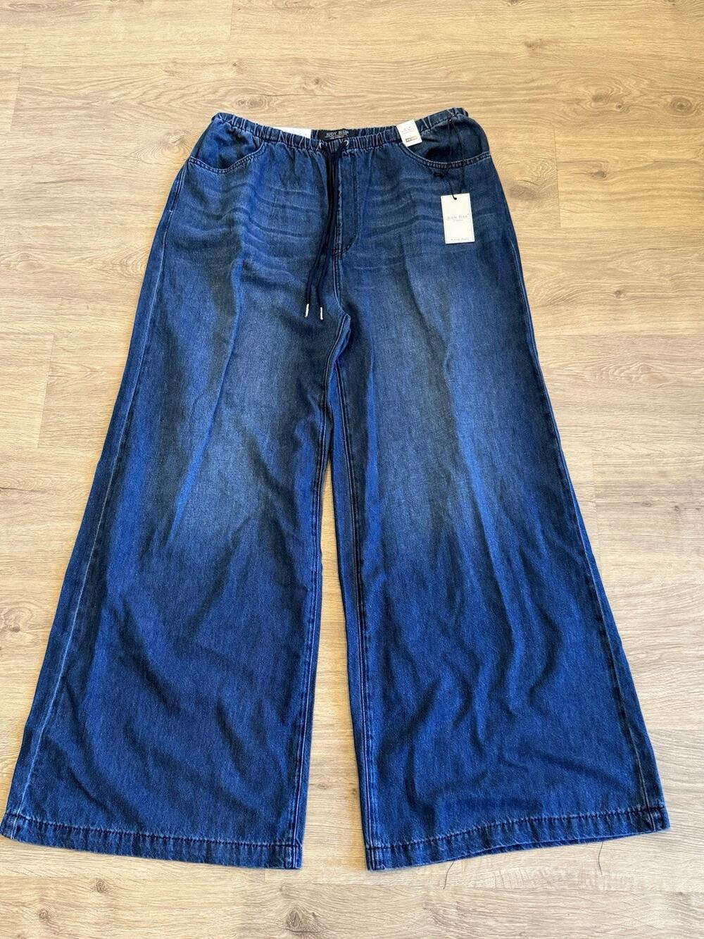 Judy Blue JB881047 High Waist Wide Leg Jeans Dark Blue Elastic Waist 11/30